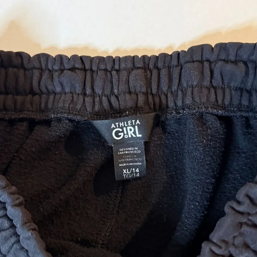 Athleta Girl Black Fleece Jogger Sweatpants Girls XL 14 Pockets Cinch Ankle